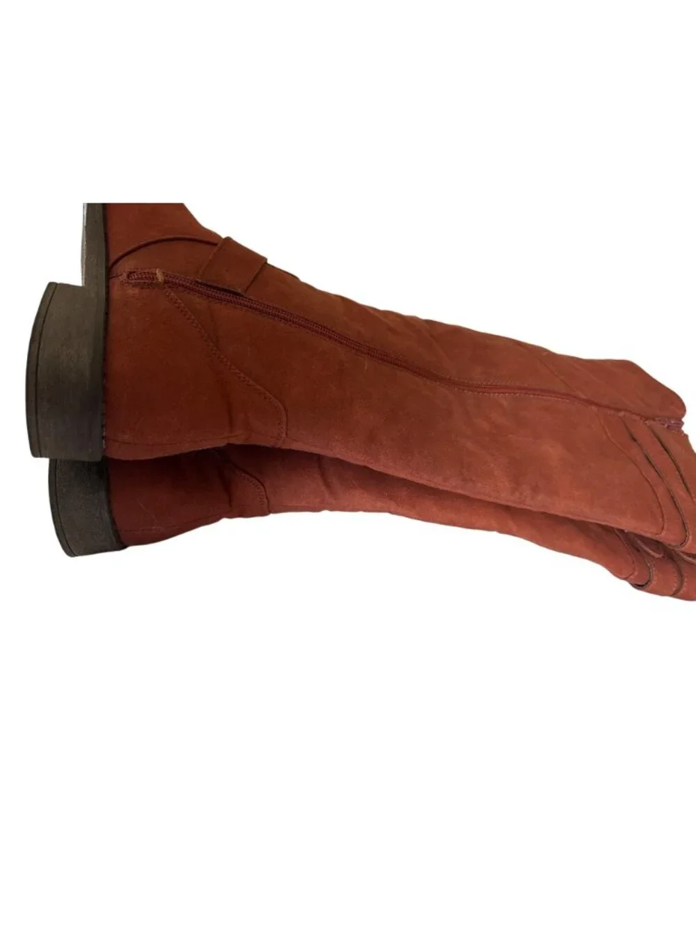 Zobia Womens Rust Knee-High Boots Buckle Detail & Side Zipper US 8 Faux Suede